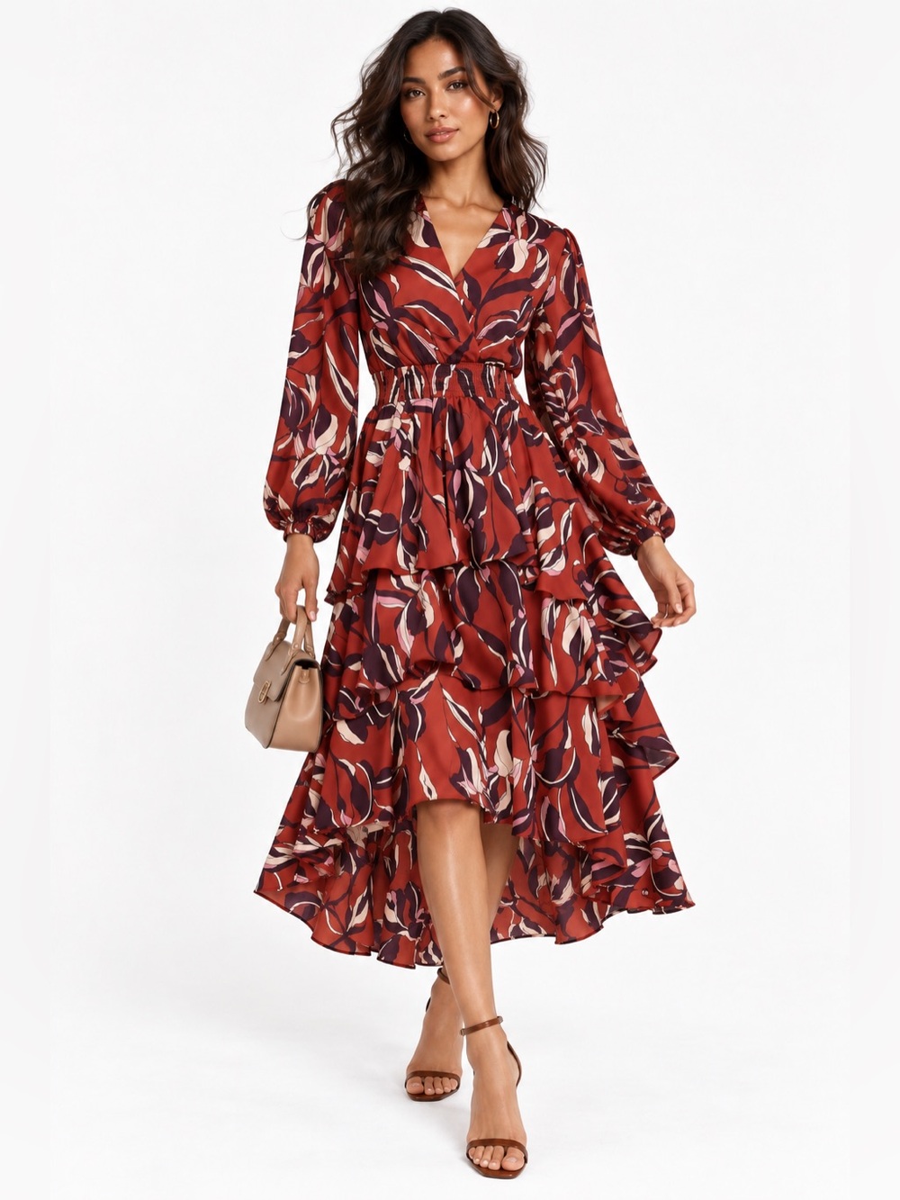 STEVE MADDEN Bel Floral Tiered High-Low Dress Duberry Women’s Size XS